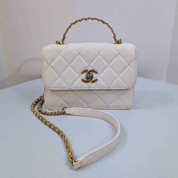 Chanel 19 White Lambskin Small Flap Bag with Pink/Blue Hardware - Picture 1 of 14